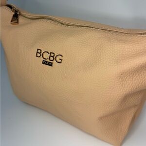 BCBG Paris Cream Pebbled Faux Leather Shoulder Bag